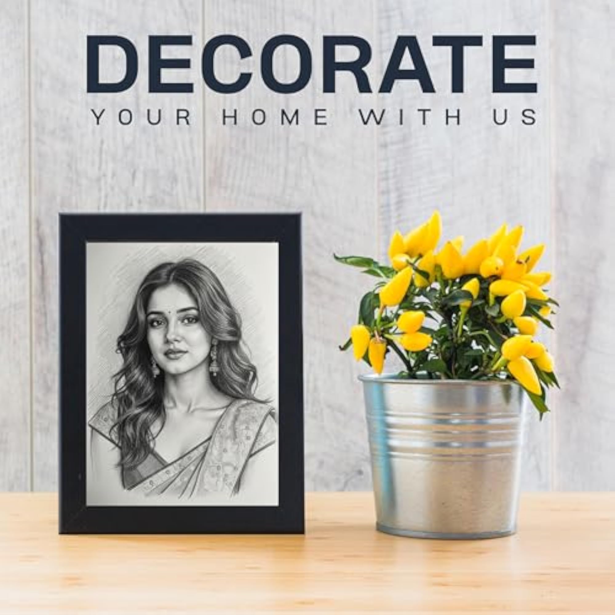 Customized Pencil Sketch Photo Frame 4x6 Inch, Black Frame